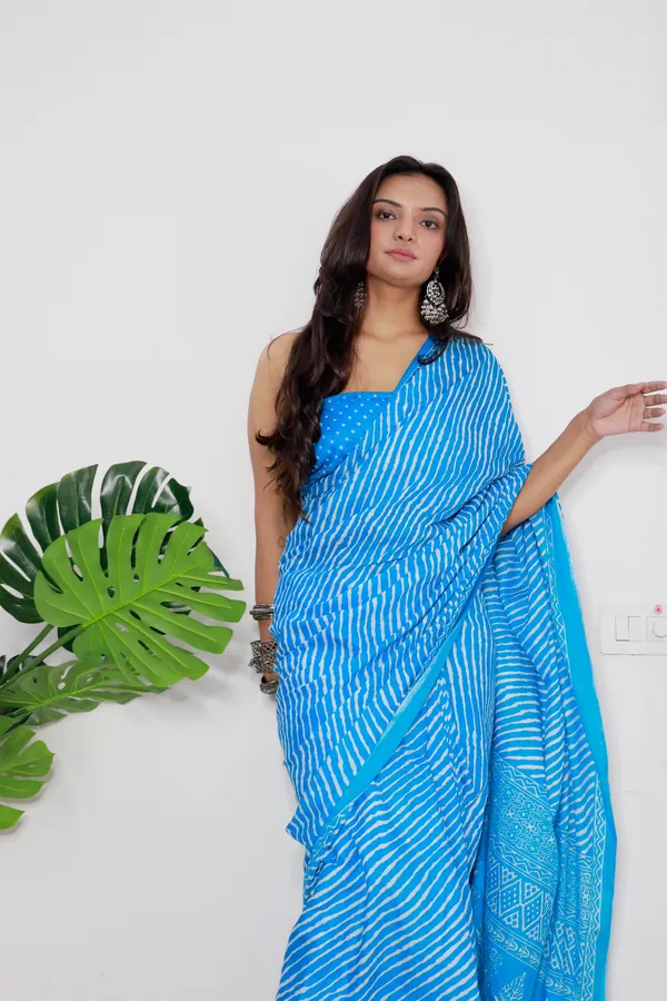 HANDICRAFT_WOMEN'S_LEHARIYA_PRINT_PURE_SOFT_COTTON_SAREE_WITH_BLOUSE_PIECE_With_Blouse_Piece